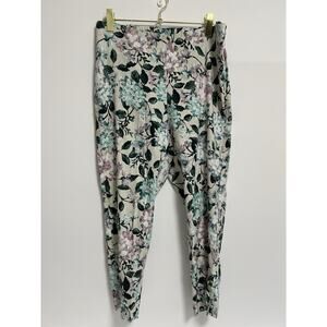 J.JILL Linen-Blend Stretch‎ Button Hem Royal Multi Floral Print Ankle Pants Sz M